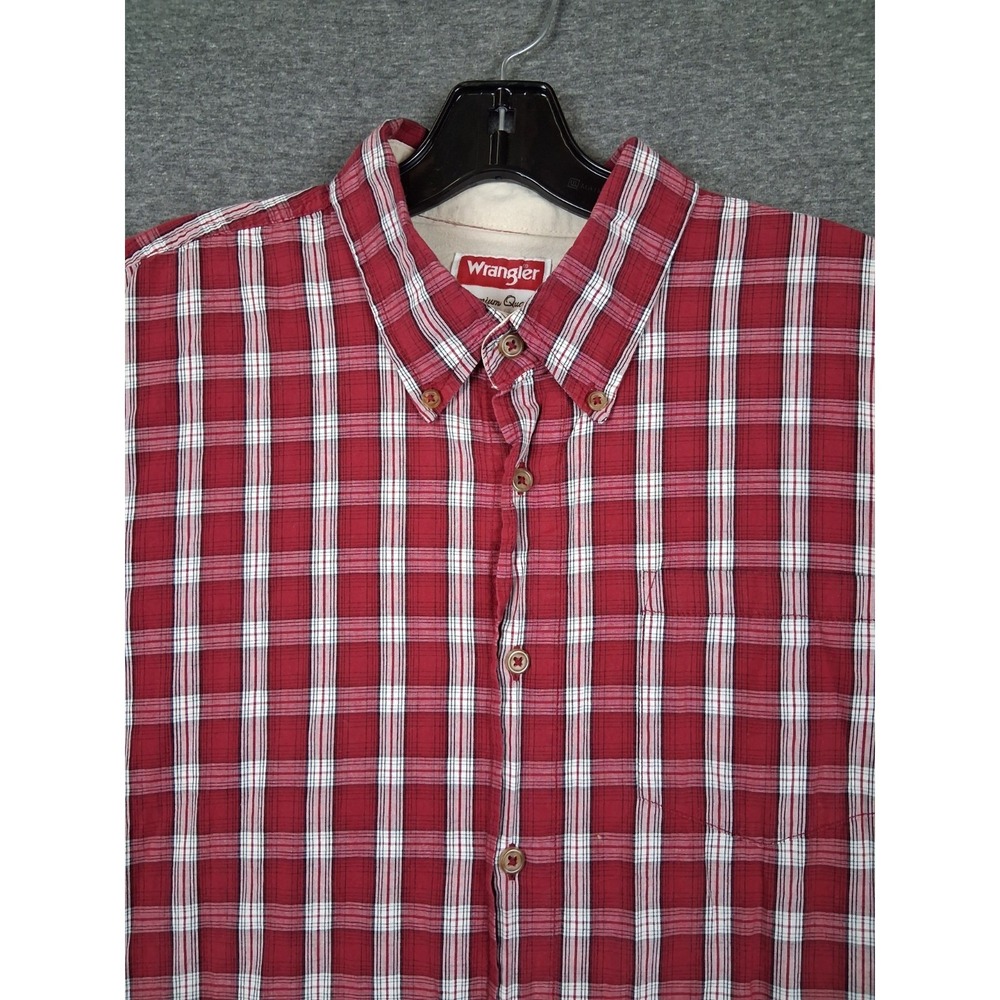 Wrangler Mens Shirt Large Red Plaid Flannel Button Down Western Rodeo‎ Casual